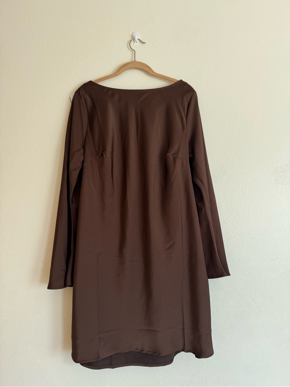 Women's Brown Long Sleeve Shift Satin Dress XL